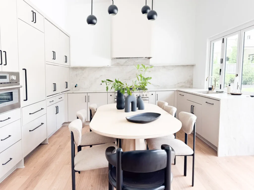 custom cabinets — frameless slab fronts in matte finish
